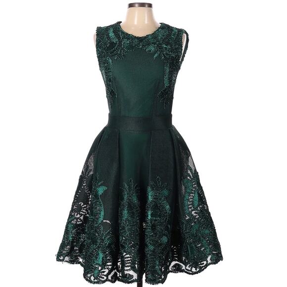 Maje Green Reason embroidered honeycomb midi dress - Picture 3 of 8